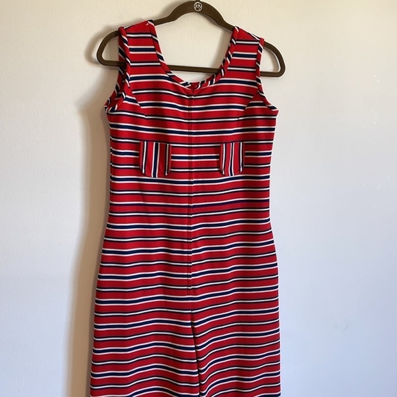 VTG Retro Jumpsuit Med Red 60s 70s Revival Coastal Nautical Mid-Mod - Picture 6 of 15